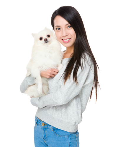 woman with her small breed dog she shops for Flea and Tick Meds from Dog Flea and Tick